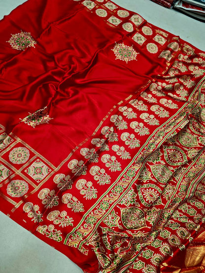 Gajji Silk saree Ajrak Print