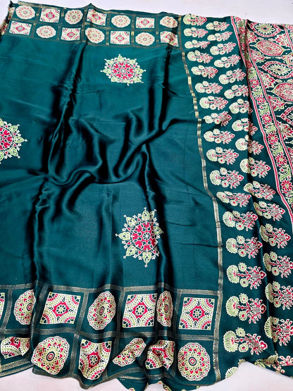 Gajji Silk saree Ajrak Print