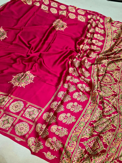 Gajji Silk saree Ajrak Print
