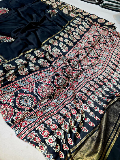 Gajji Silk saree Ajrak Print