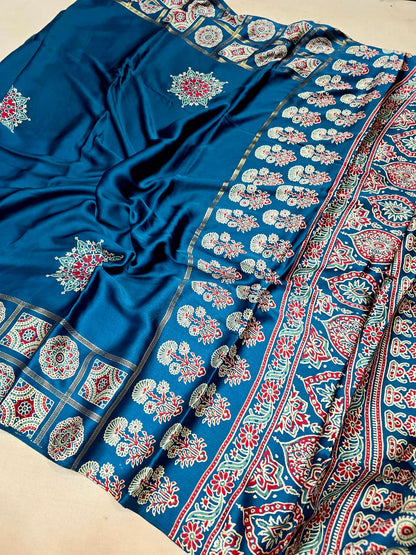 Gajji Silk saree Ajrak Print