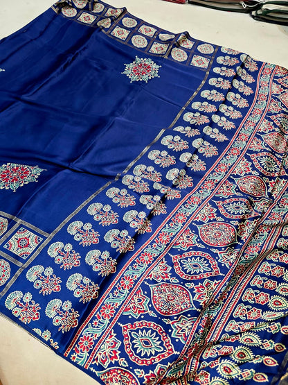 Gajji Silk saree Ajrak Print