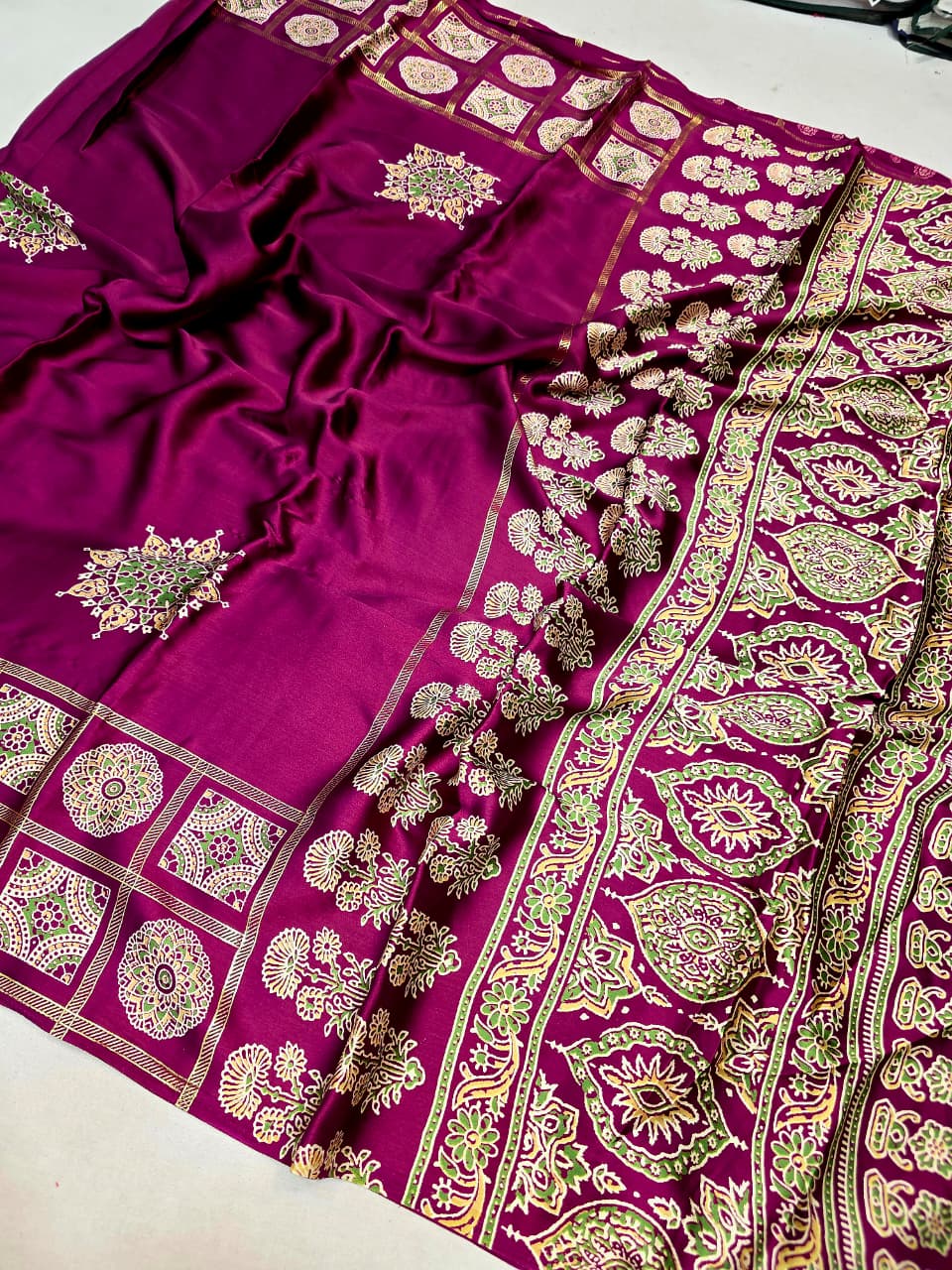 Gajji Silk saree Ajrak Print